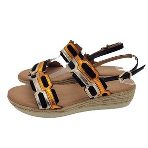 NWOB Extreme by Eddie Marc Metallic Wedge Espadrille Sandals Size 7